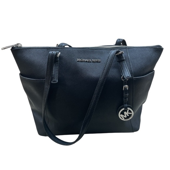 Michael Kors Jet Set Travel Large Black Saffiano Leather Tote Bag Purse - Picture 1 of 16